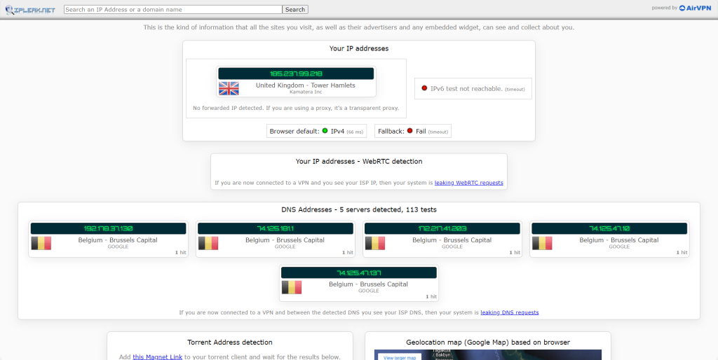 third party test sites for checking if your VPN is working