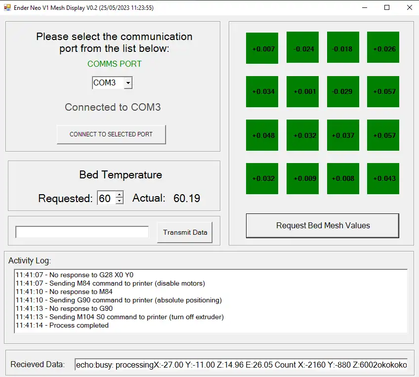 Download web tool or web app 3D Printer ABL Mesh Display