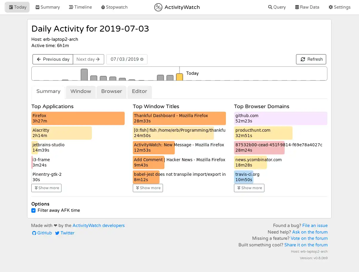 Download web tool or web app ActivityWatch