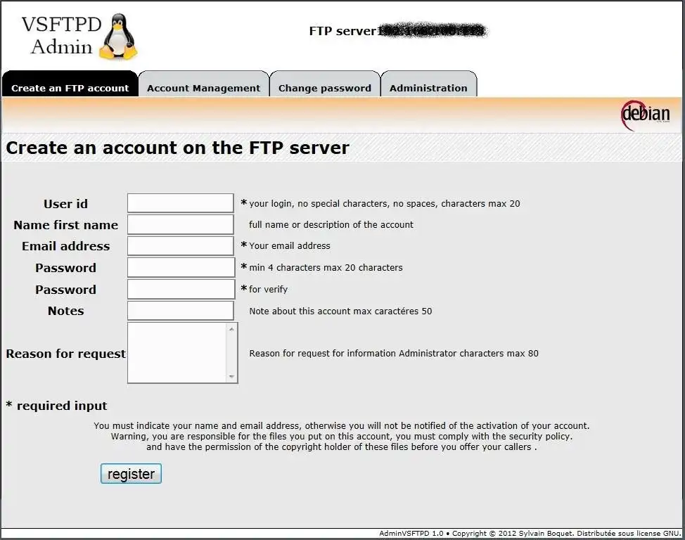 Download web tool or web app adminvsftpd