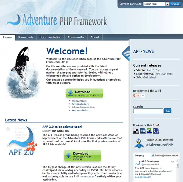 Web ツールまたは Web アプリのダウンロード Adventure PHP Framework (APF)