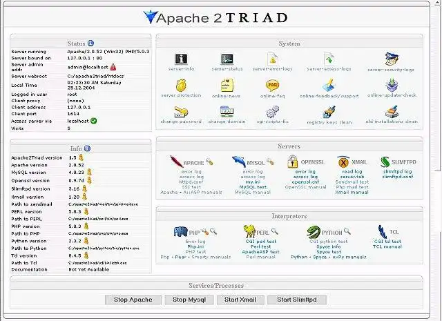 Laden Sie das Webtool oder die Web-App Apache2Triad herunter