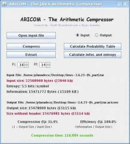 Download web tool or web app Aricom, The Arithmetic Coding Compressor