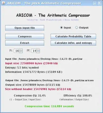 Download web tool or web app Aricom, The Arithmetic Coding Compressor to run in Linux online