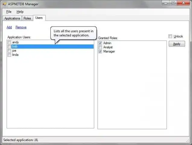 Download web tool or web app ASPNETDB Roles and Users Manager