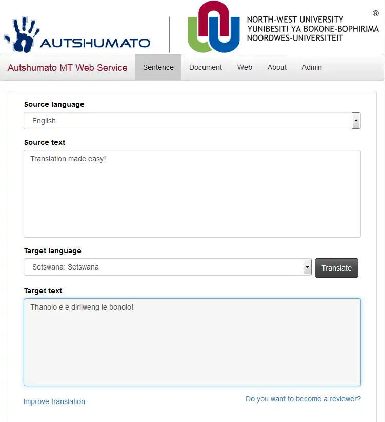 Download web tool or web app Autshumato MTWS