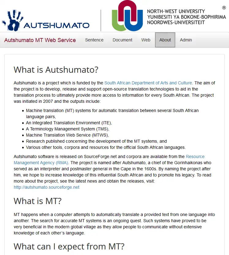 Download web tool or web app Autshumato MTWS