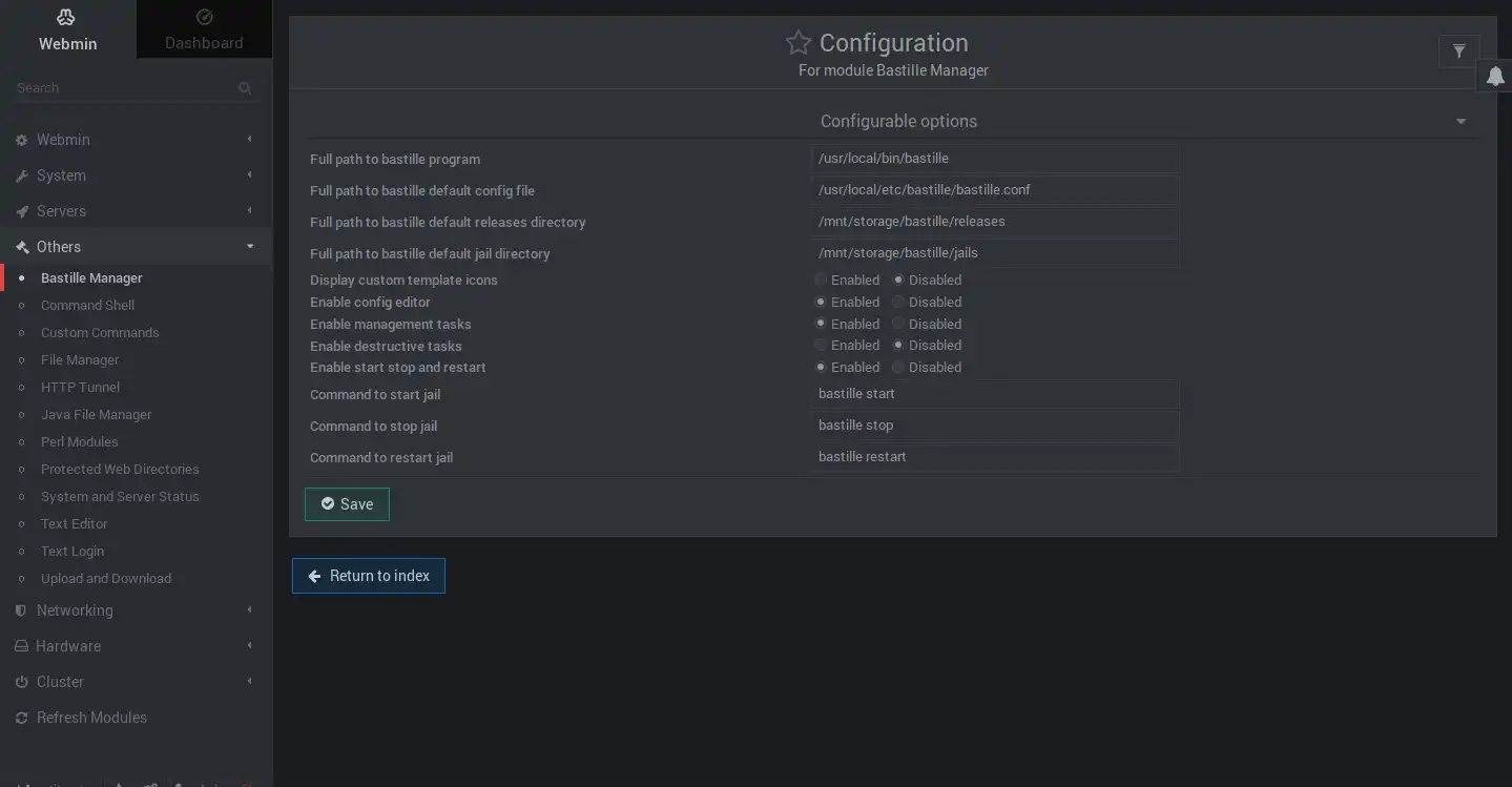 Download web tool or web app Bastille Manager Webmin Module