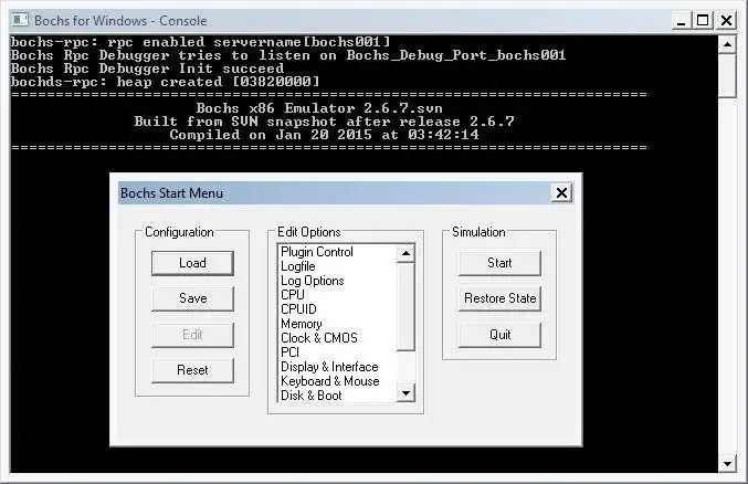 Download web tool or web app Bochs RPC (win32) Debugger