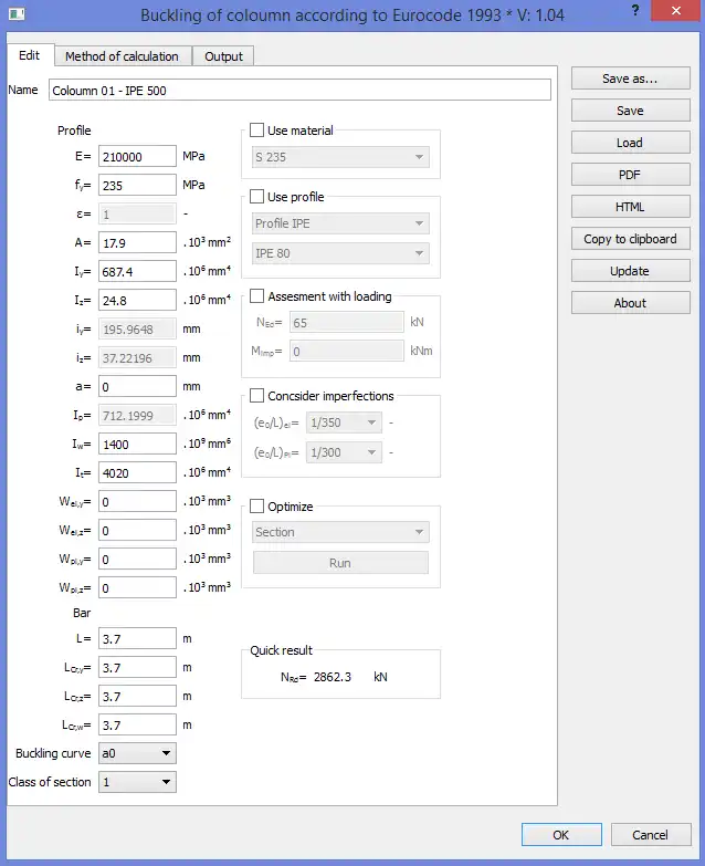 Download web tool or web app Buckling in compression EC3