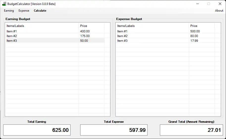 Download web tool or web app BudgetCalculator