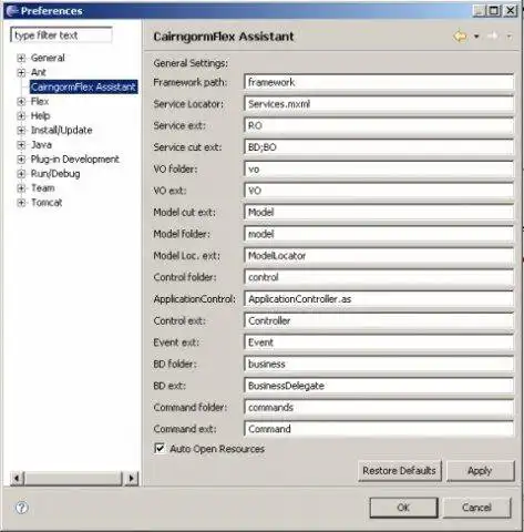 Download web tool or web app CairngormFlex Assistant