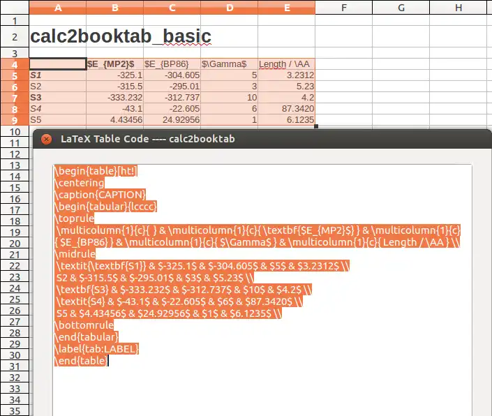 Download web tool or web app calc2booktab.latex to run in Linux online