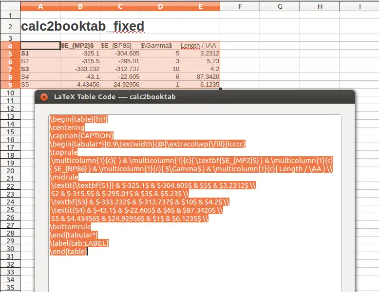 Download web tool or web app calc2booktab.latex to run in Linux online