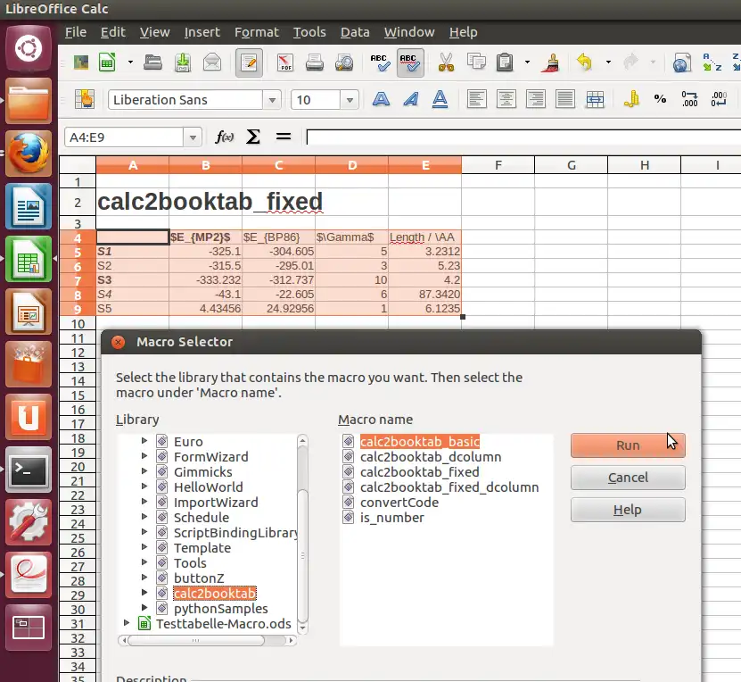 Download web tool or web app calc2booktab.latex to run in Windows online over Linux online