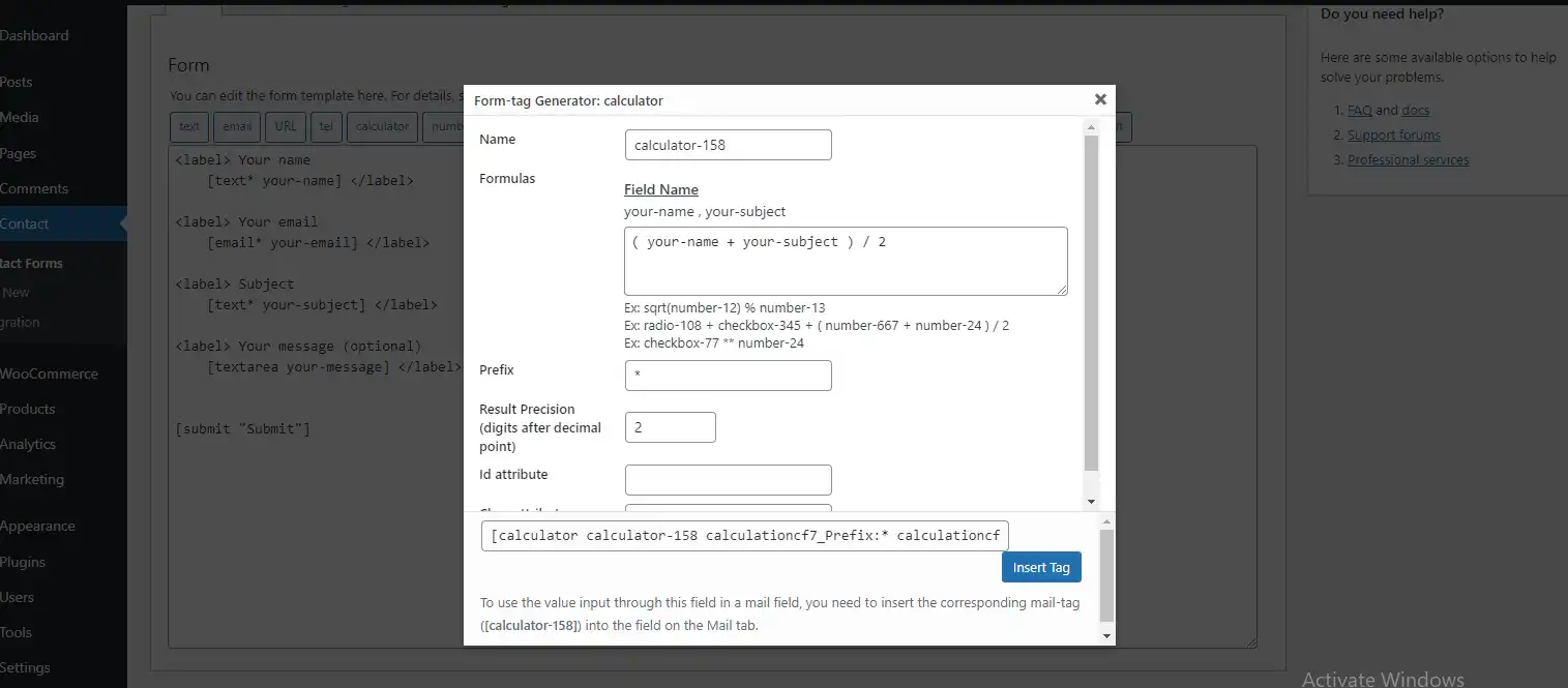 Download web tool or web app Calculation For Contact Form 7