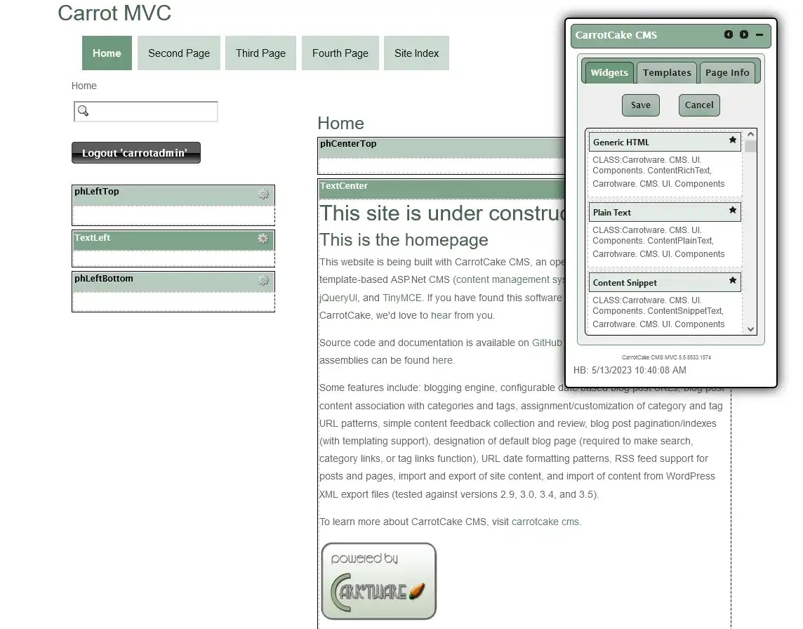 वेब टूल या वेब ऐप CarrotCakeCMS (MVC 5) डाउनलोड करें