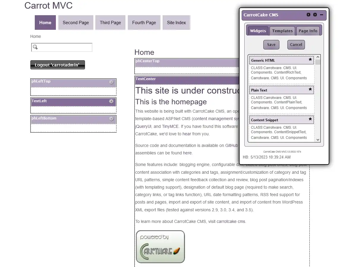 Download web tool or web app CarrotCakeCMS (MVC 5)