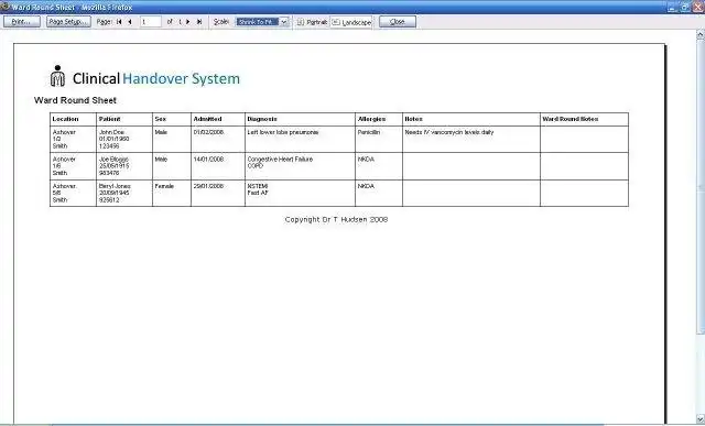 Download web tool or web app Clinical Handover Database