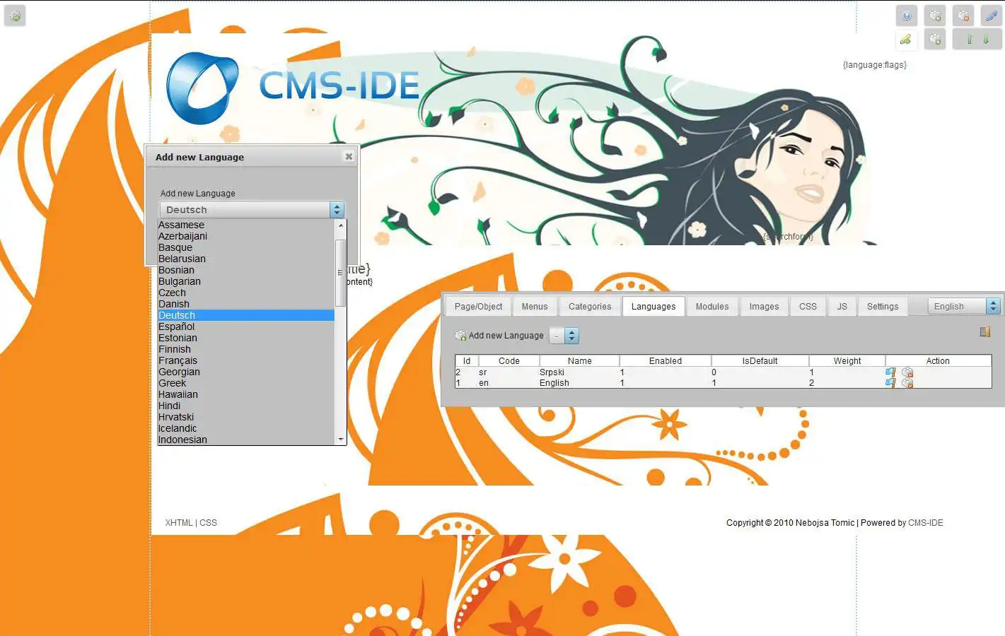 Download web tool or web app CMS-IDE, Zend Framework based CMS