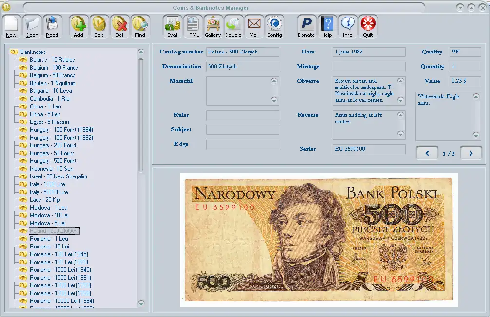 Download web tool or web app Coins  Banknotes Manager to run in Windows online over Linux online