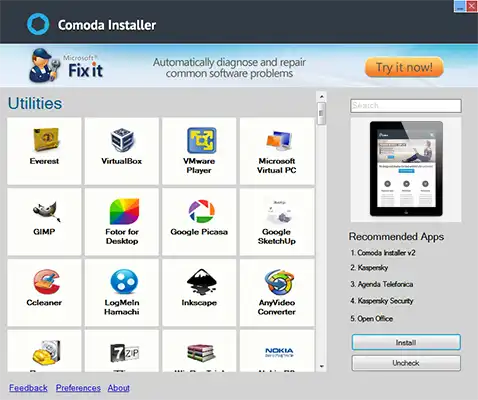 Download web tool or web app Comoda Installer