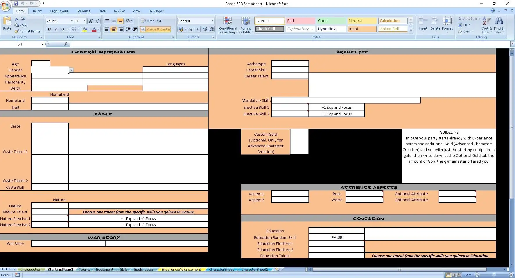 Download web tool or web app Conan RPG 2D20 Spreadsheet