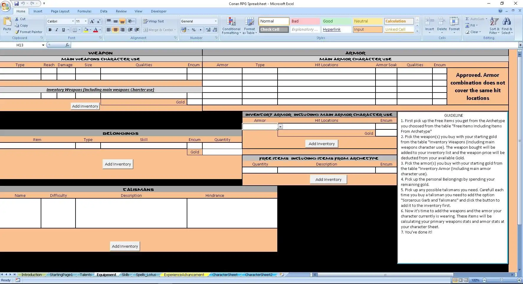 Download web tool or web app Conan RPG 2D20 Spreadsheet