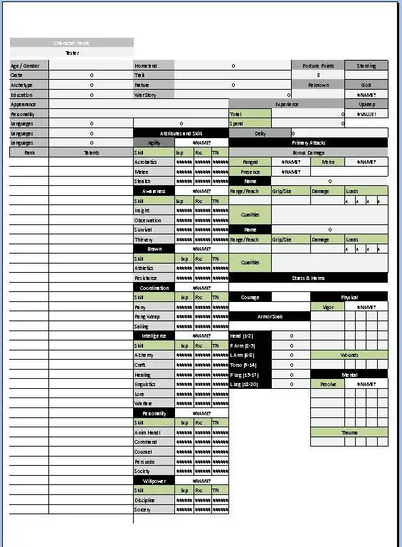 Download web tool or web app Conan RPG 2D20 Spreadsheet