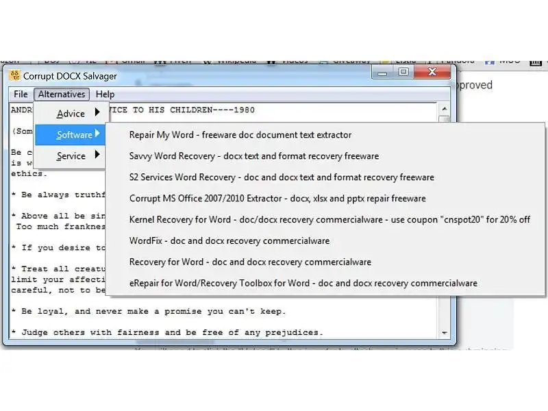 Download web tool or web app Corrupt DOCX Salvager