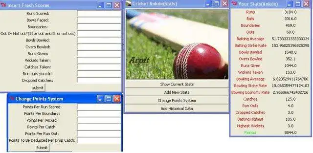 ดาวน์โหลดเครื่องมือเว็บหรือเว็บแอป Cricket Career Stats Keeper เพื่อทำงานใน Windows ออนไลน์ผ่าน Linux ออนไลน์