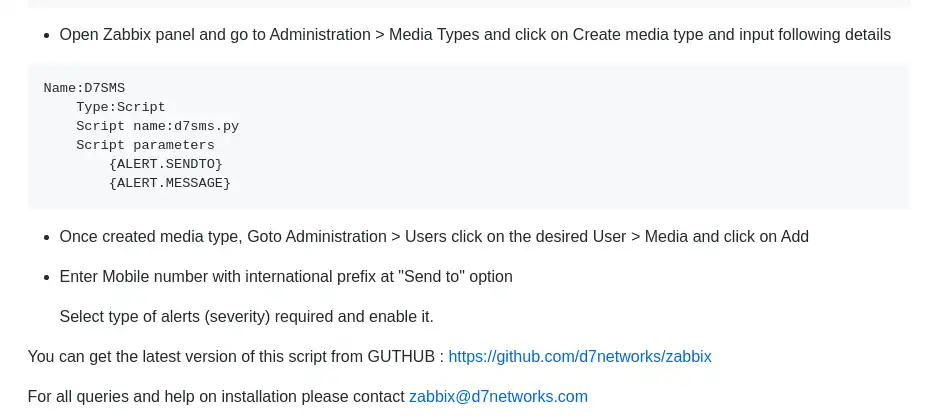 Download web tool or web app D7 SMS - Zabbix