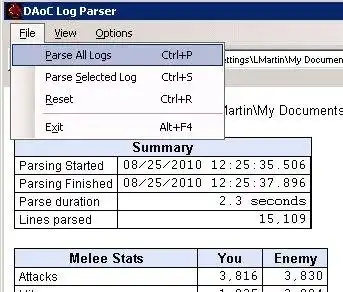 Download web tool or web app DAoC Log Parser