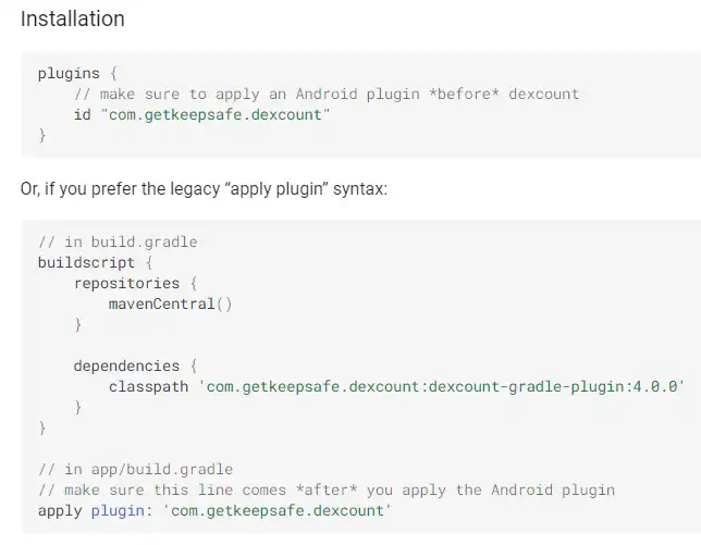 Download web tool or web app Dexcount Gradle Plugin