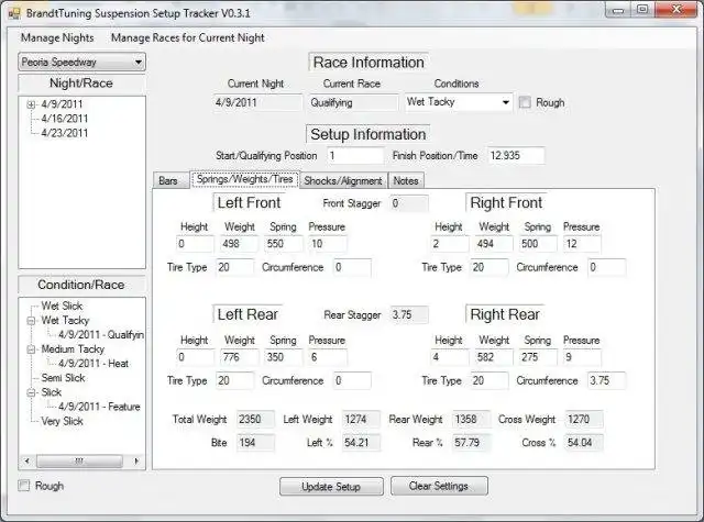 Download web tool or web app Dirt Track Suspension Setup Tracker