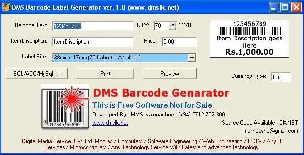 Download web tool or web app DMS Barcode Label Generator