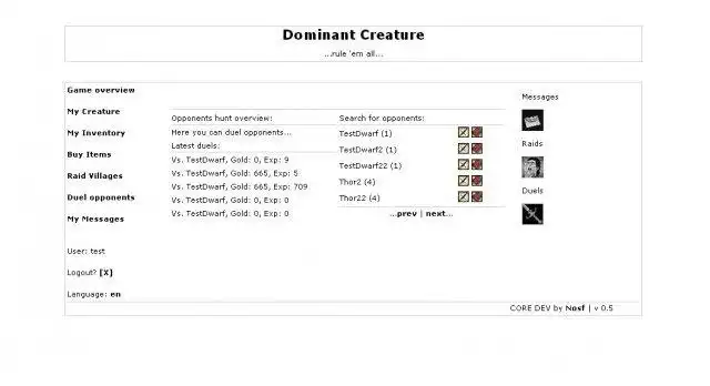 Download web tool or web app Dominant Creature BBG/RPG