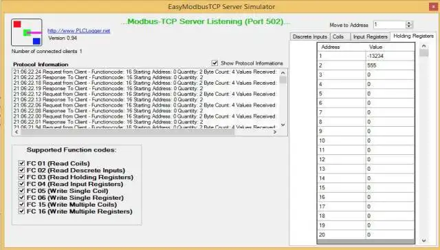 Unduh alat web atau aplikasi web EasyModbusTCP Server Simulator .NET/JAVA untuk dijalankan di Linux online