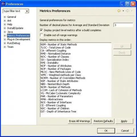 Download web tool or web app Eclipse Metrics plugin