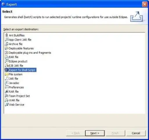 Download web tool or web app Eclipse Shell Script Export Plugin