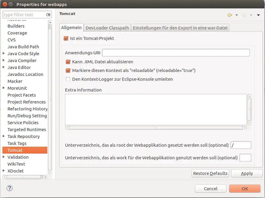 Download web tool or web app Eclipse Tomcat Plugin