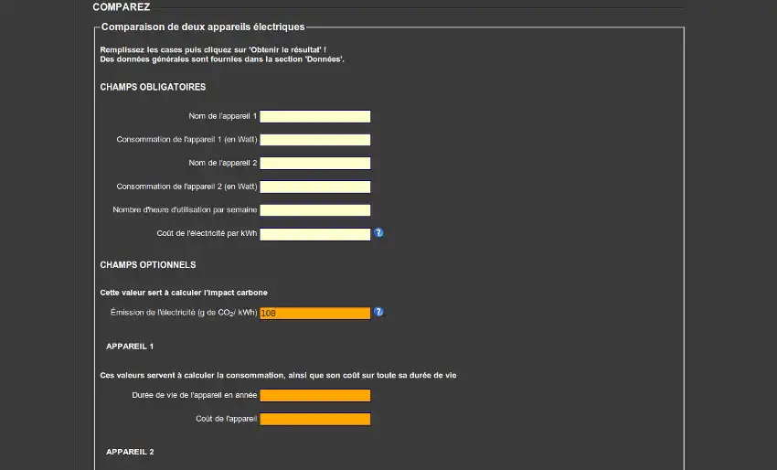 Download web tool or web app Energy saving calculator