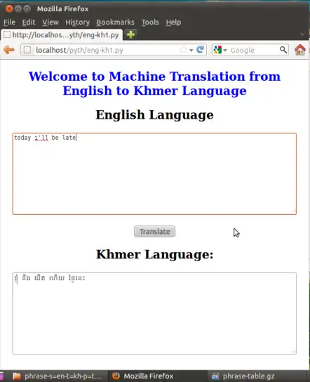 Download web tool or web app English-Khmer S. Machine Translation  to run in Linux online
