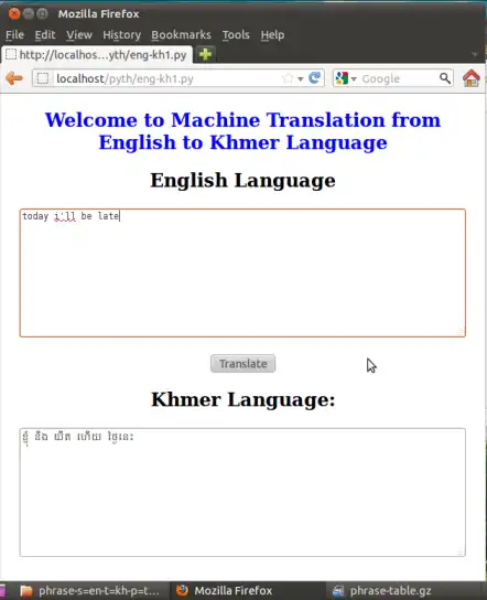 Download web tool or web app English-Khmer S. Machine Translation  to run in Windows online over Linux online