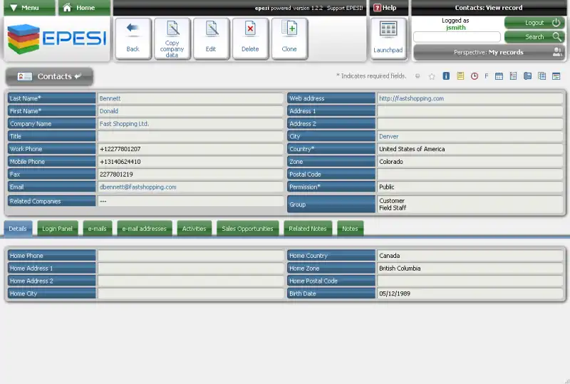 Download web tool or web app Epesi BIM Free  Open Source CRM