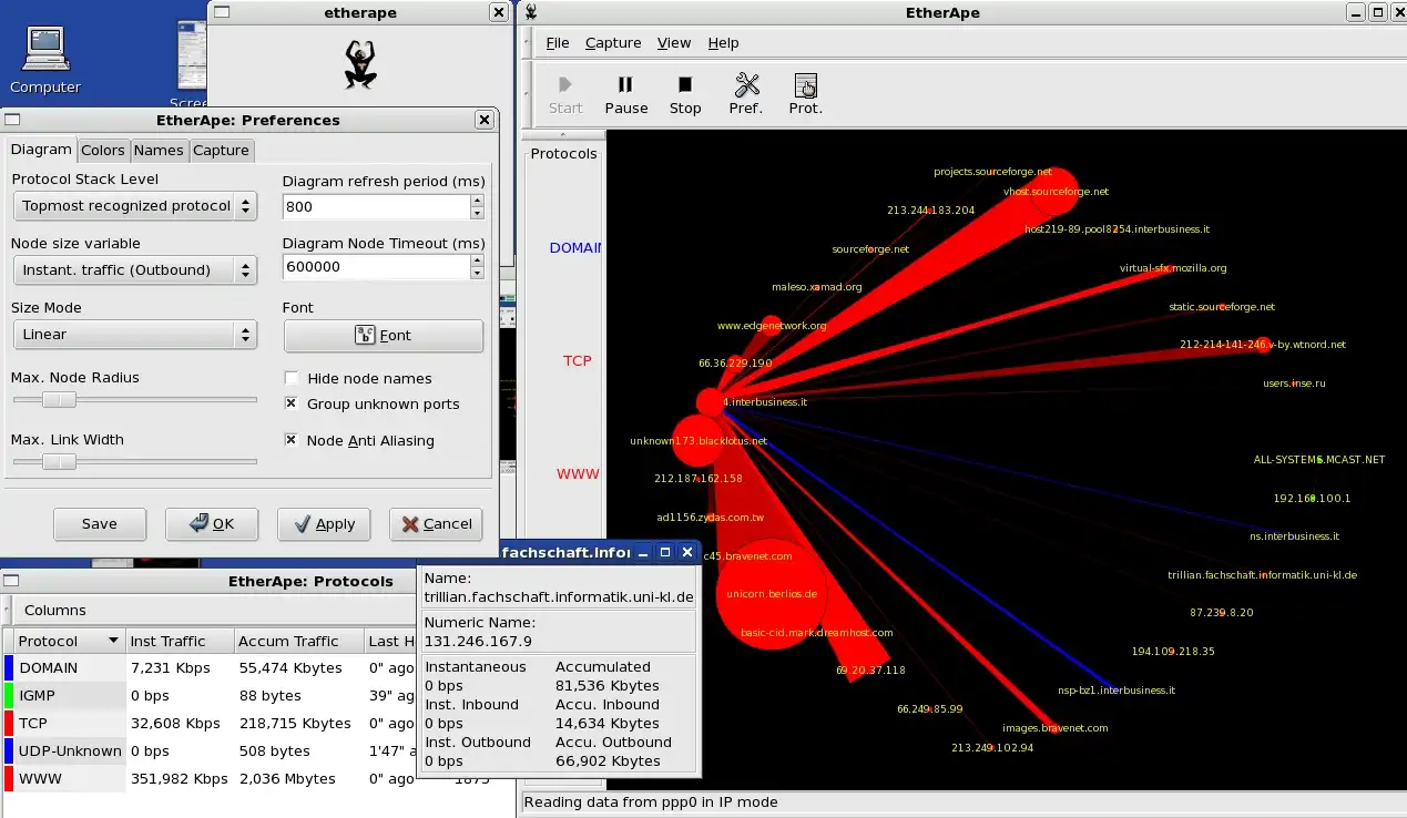 Descargue la herramienta web o la aplicación web EtherApe para ejecutar en Linux en línea