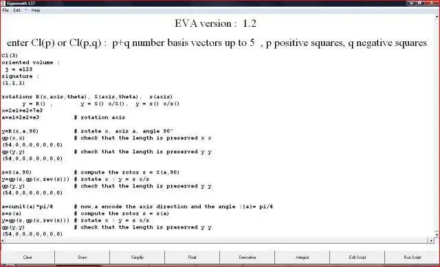 Download web tool or web app EVAlgebra -  Clifford algebra calculator to run in Windows online over Linux online