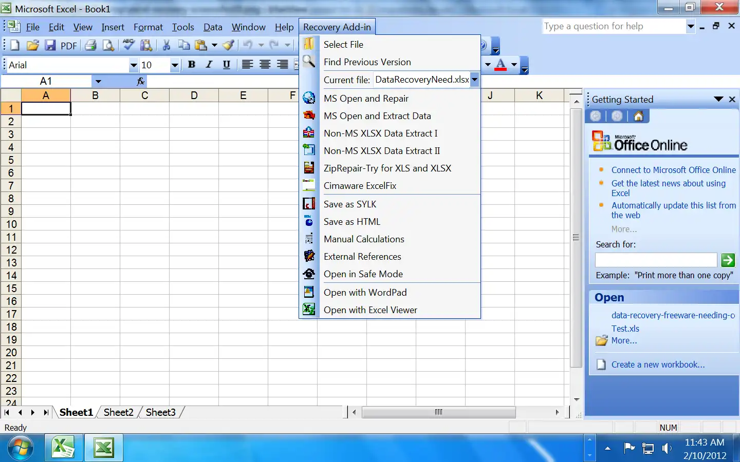 Download web tool or web app Excel Recovery Add-In