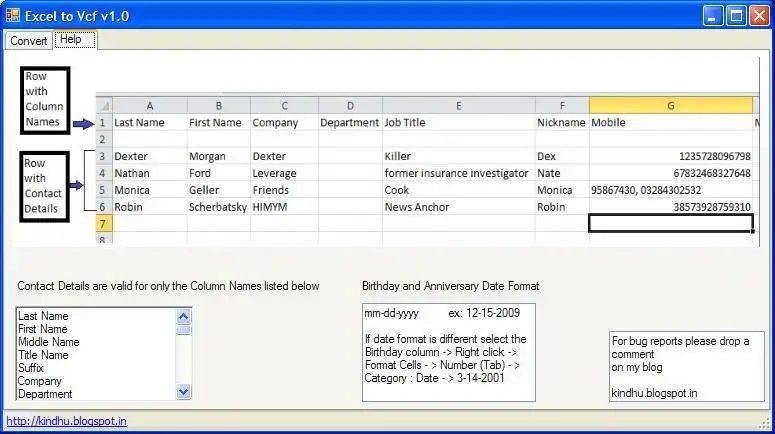 Download web tool or web app Excel to VCF converter