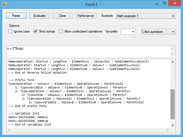 Scarica lo strumento Web o l'app Web Parser e valutatore di espressioni da eseguire in Windows online su Linux online